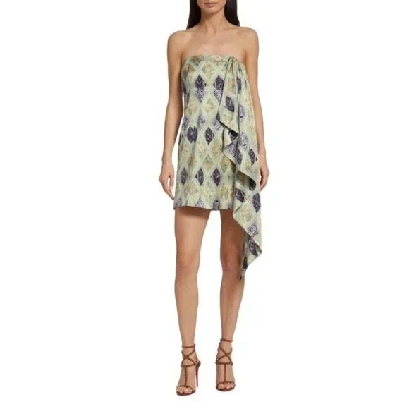 New CINQ À SEPT Luisa Silk Strapless Mini Dress in Green size 8